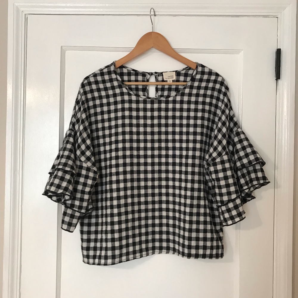 Checkered Top w/ Tiered Bell Sleeves- Small
